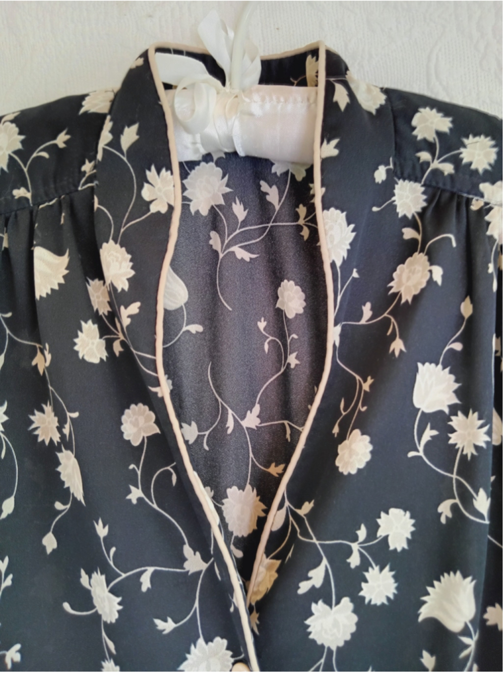 1940s Sheer Peplum Dress Cap Sleeves Black Cream Floral EUC Vintage Romantic XL - Picture 4 of 12